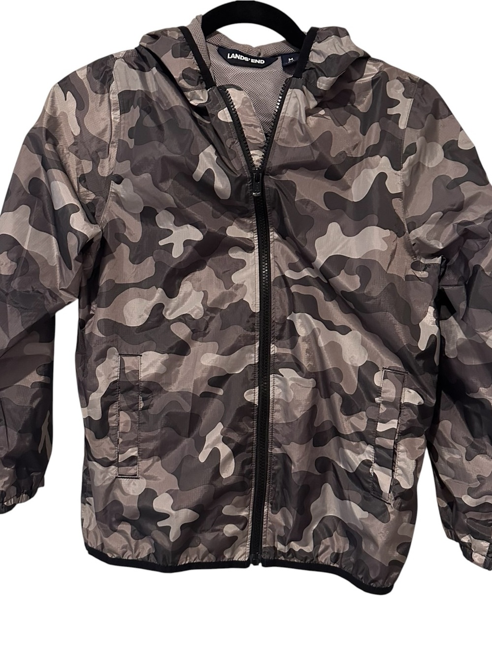 Lands' End Boys Camo Rain Jacket - Gray & Black